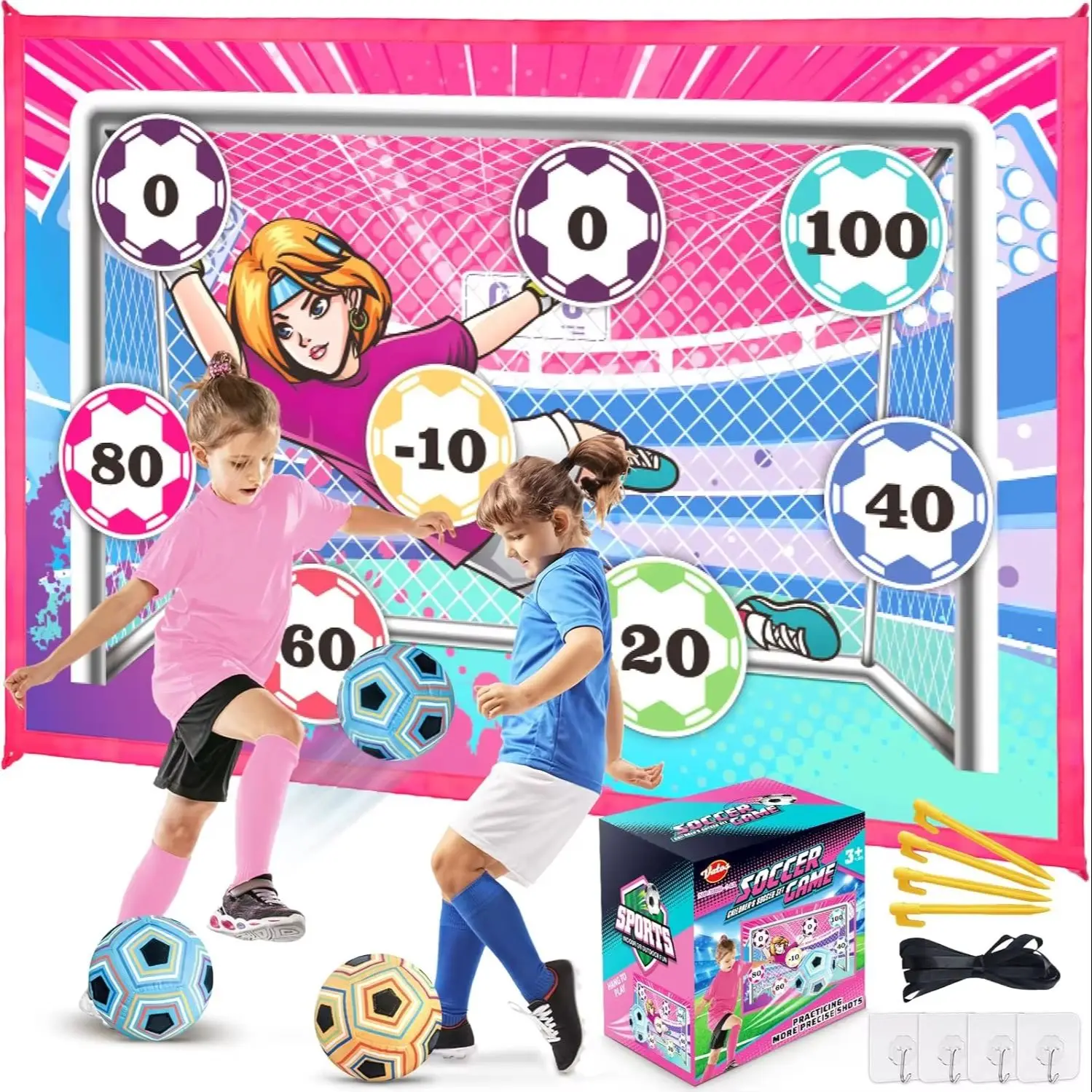 Vatos Fußballspiel Set für Mädchen Kinder werfen Fußball tor Spiel mit 2 Bällen Fußballspiel zeug Indoor Outdoor Sportspiel