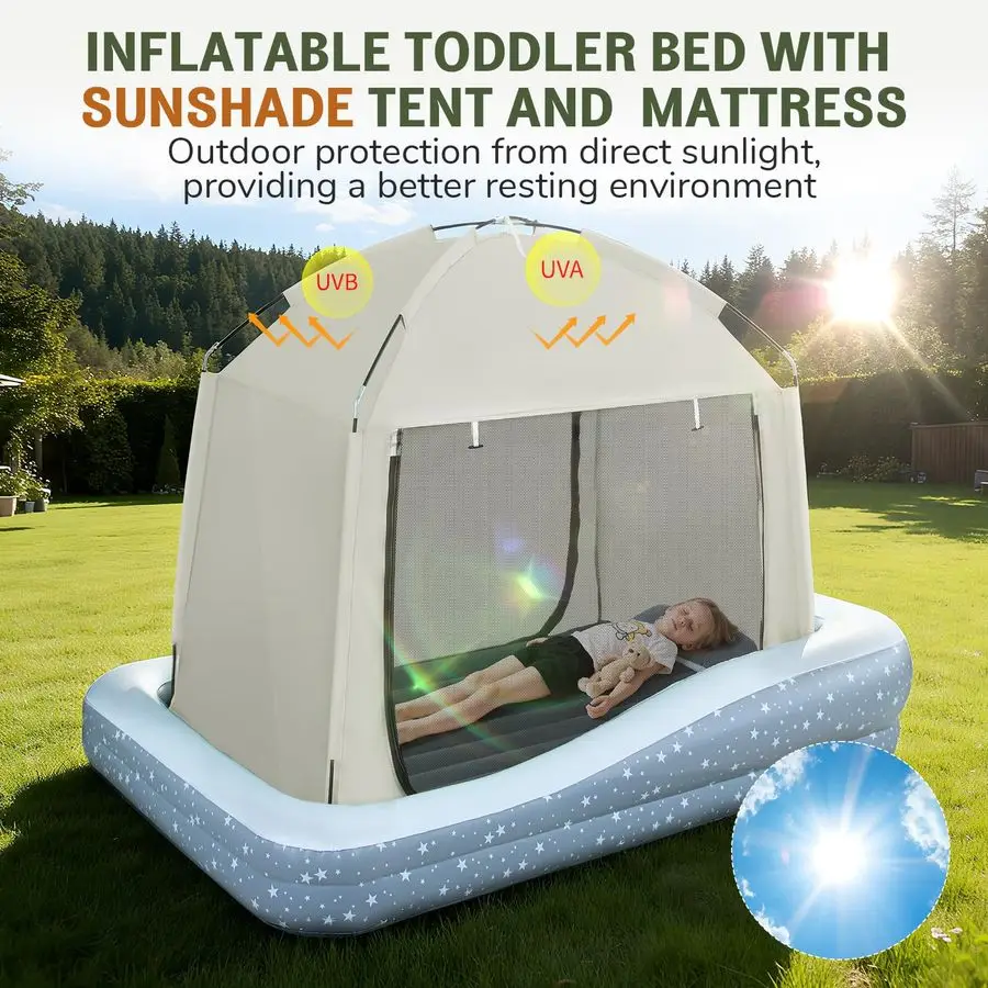 سرير سفر للأطفال الصغار مع خيمة سرير أطفال محمول مع مضخة عالية السرعة أمبير حقيبة حمل مرتبة هوائية للأطفال مع مصدات أمان 66.9 لتر