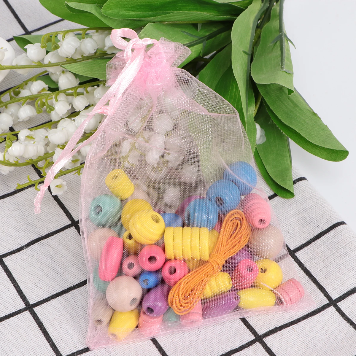 1팩 나무 구슬 모음 - DIY 어린이 지적 발달 활동 학습 도구용 친환경 스트링 구슬