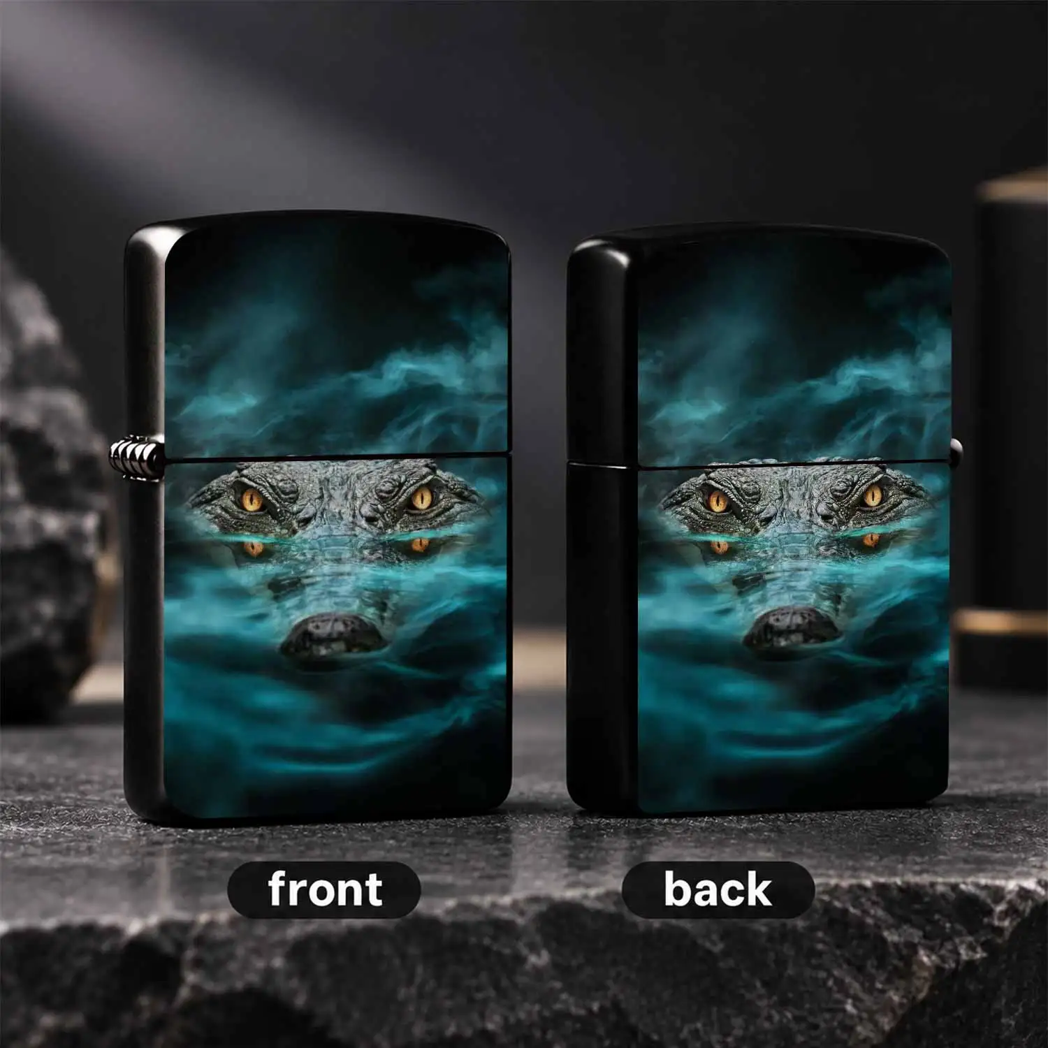 Crocodile Eyes Above Dark Turquoise Water Themed Lighter, Stylish Portable All-Scene Ignition Accessory, Ideal For Camping Hiking Daily Carrying, Exquisite Pattern Decorated Trendy Practical Item For Personal Use Giftin A Humorous And Inter