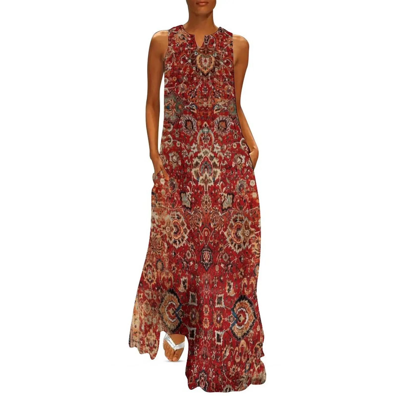 17th Century Afghanistan Rug Print Long Dress luxury woman evening dress loose women's dress