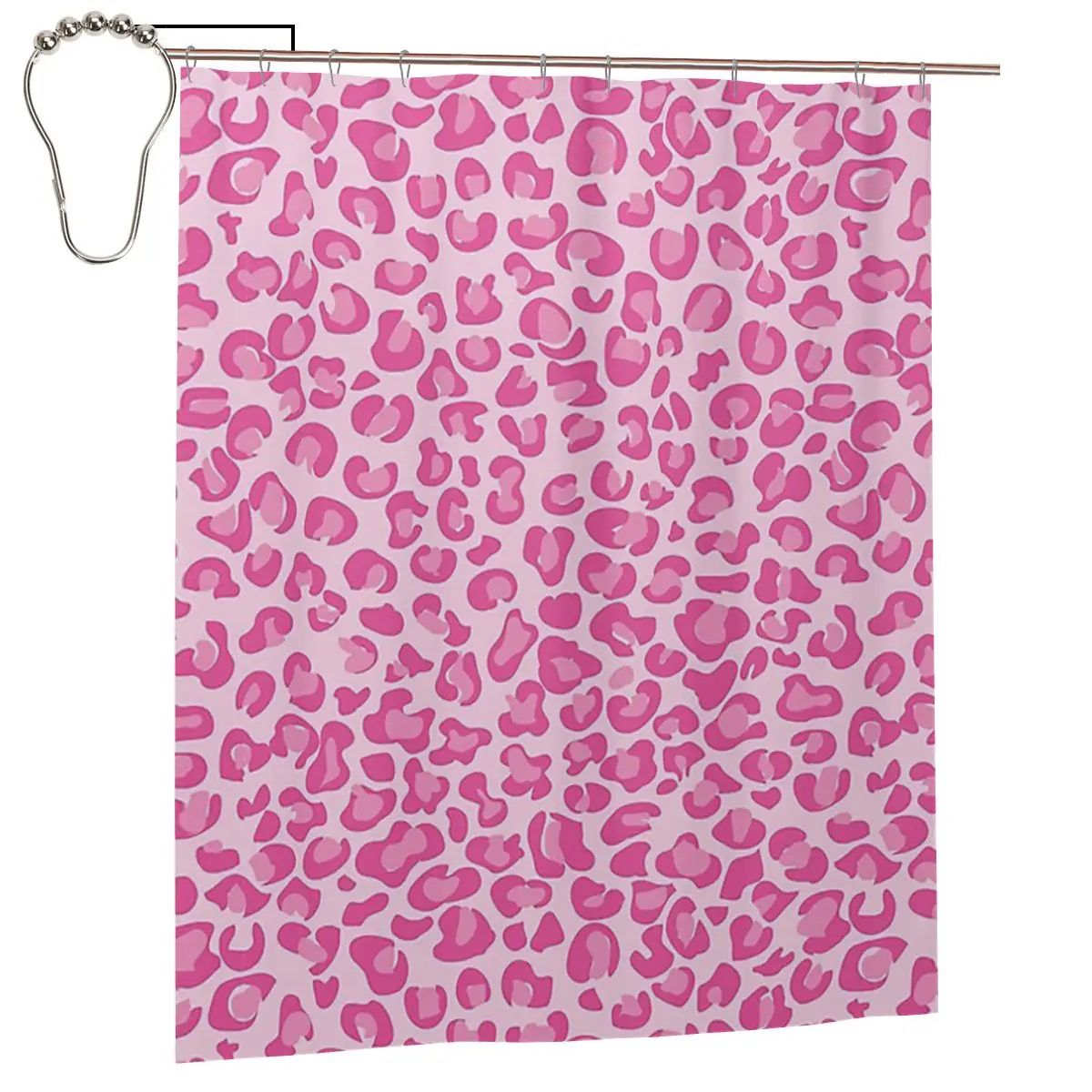 

Pink Leopard Print Shower Curtain Bathroom Polyester Waterproof Bath Curtains with Hooks