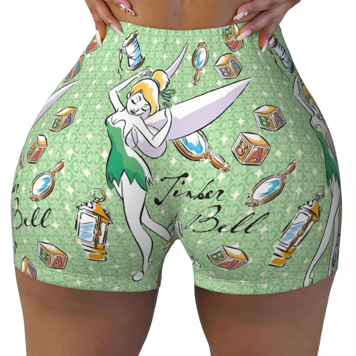 

Custom Anime Tinkerbell Fairy Figure Biker Running Workout Shorts Women's Manga Gym Athletic Yoga Shorts