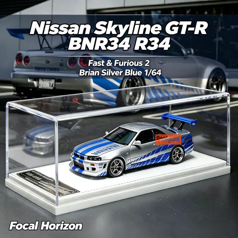 Focal Horizon 1/64 Nissan Skyline GT-R R34 « Fast and Furious » Modèle de voiture miniature en alliage, collection de simulation, jouet cadeau pour garçons