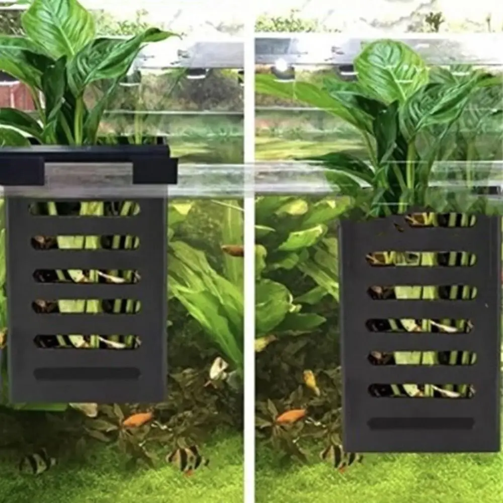 Zwarte hangende aquarium plantenhouder Drijvende plastic aquarium plantenbakbekers Plantenbakmanden met ophanghaken Aquatische plantenpot