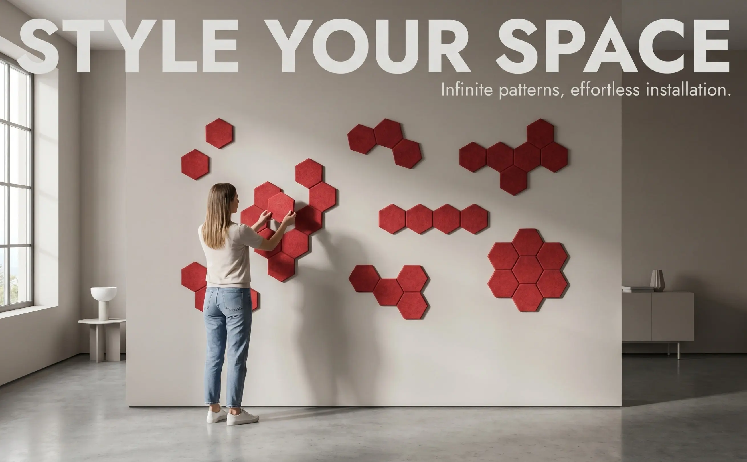 12Pcs Hexagon Felt Wall Panels Self Adhesive Acoustic Tiles Bulletin Board Pin Board for Home Office Memo Wall