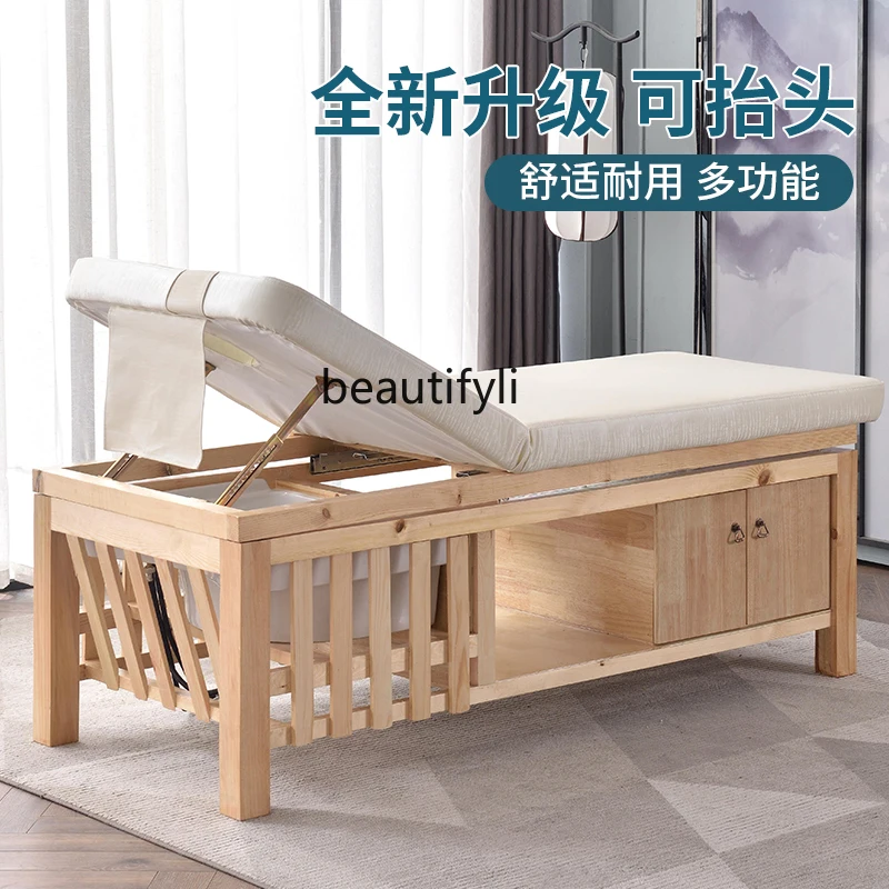 

smt03A ss Shampoo Chair Barber Shop Flat Lying Hair Salon Shop Solid Wood Head Massage Therapy Bed Ceramic Basin