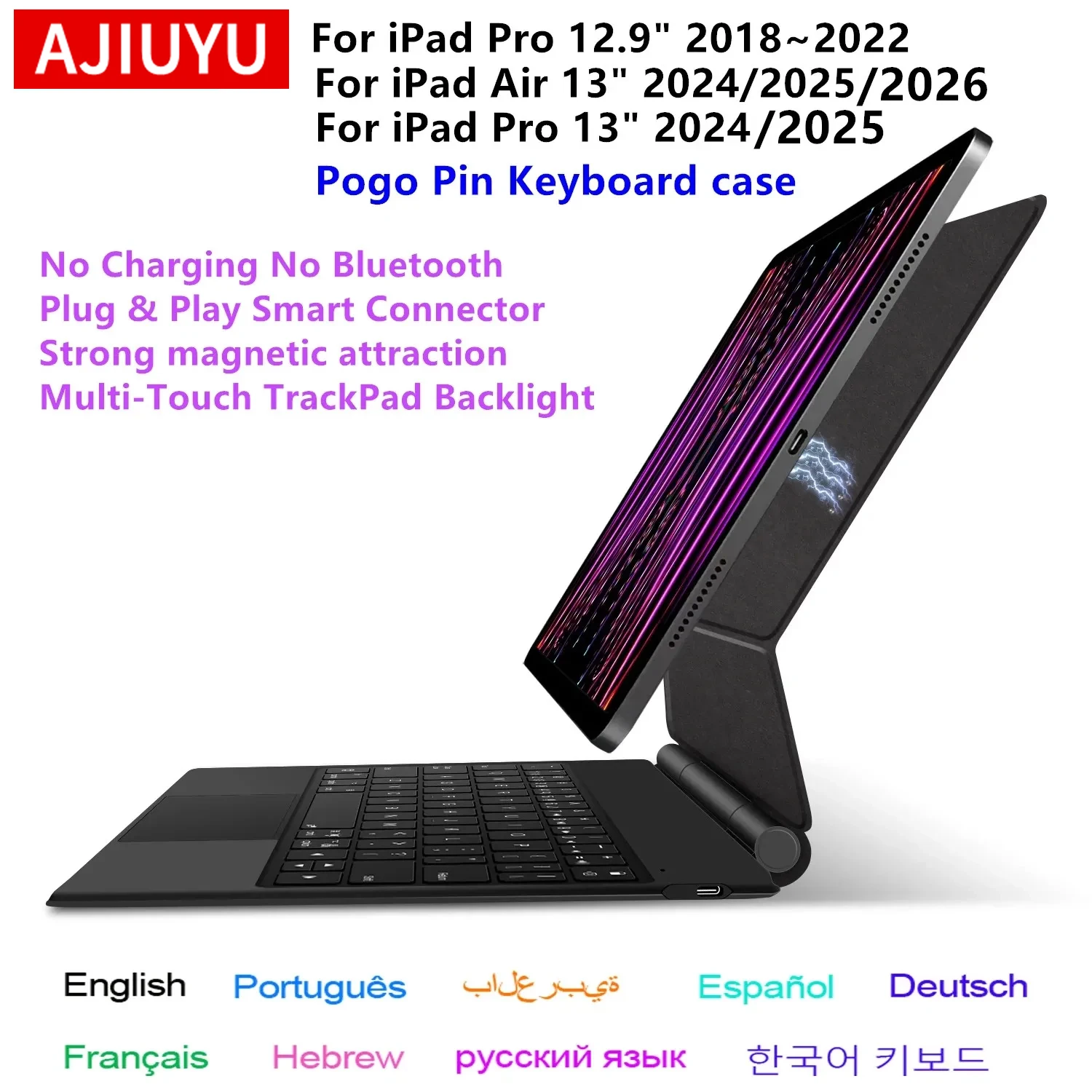 Pogo Pin Magic Keyboard for iPad Pro 12.9 3rd 4th 5th 6th Generatio Case for iPad Air 13 M4 M3 M2 Pro 13 Smart Multi-Touch Cover