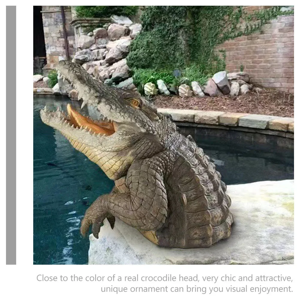 1 قطعة زخرفة رأس التمساح واقعية بركة الحيوان الديكور لحمام السباحة فناء حديقة العائمة رئيس الحيوانات الحرف ديكور #3