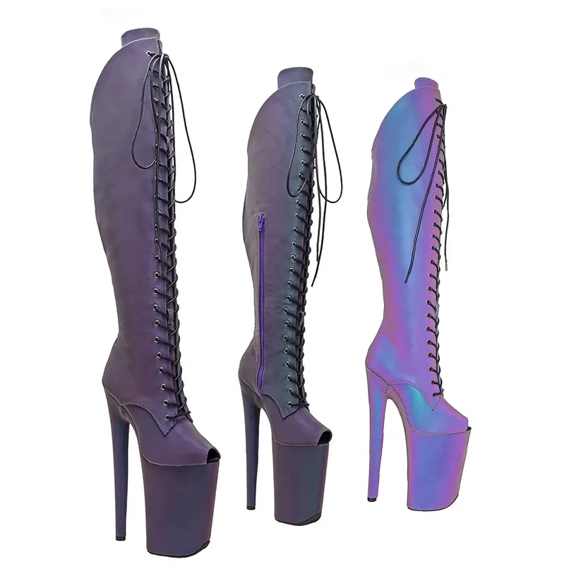 

New 23CM/9inches Holographic Upper Modern Sexy Nightclub Pole Dance Shoes High Heel Platform Women's Boots 051