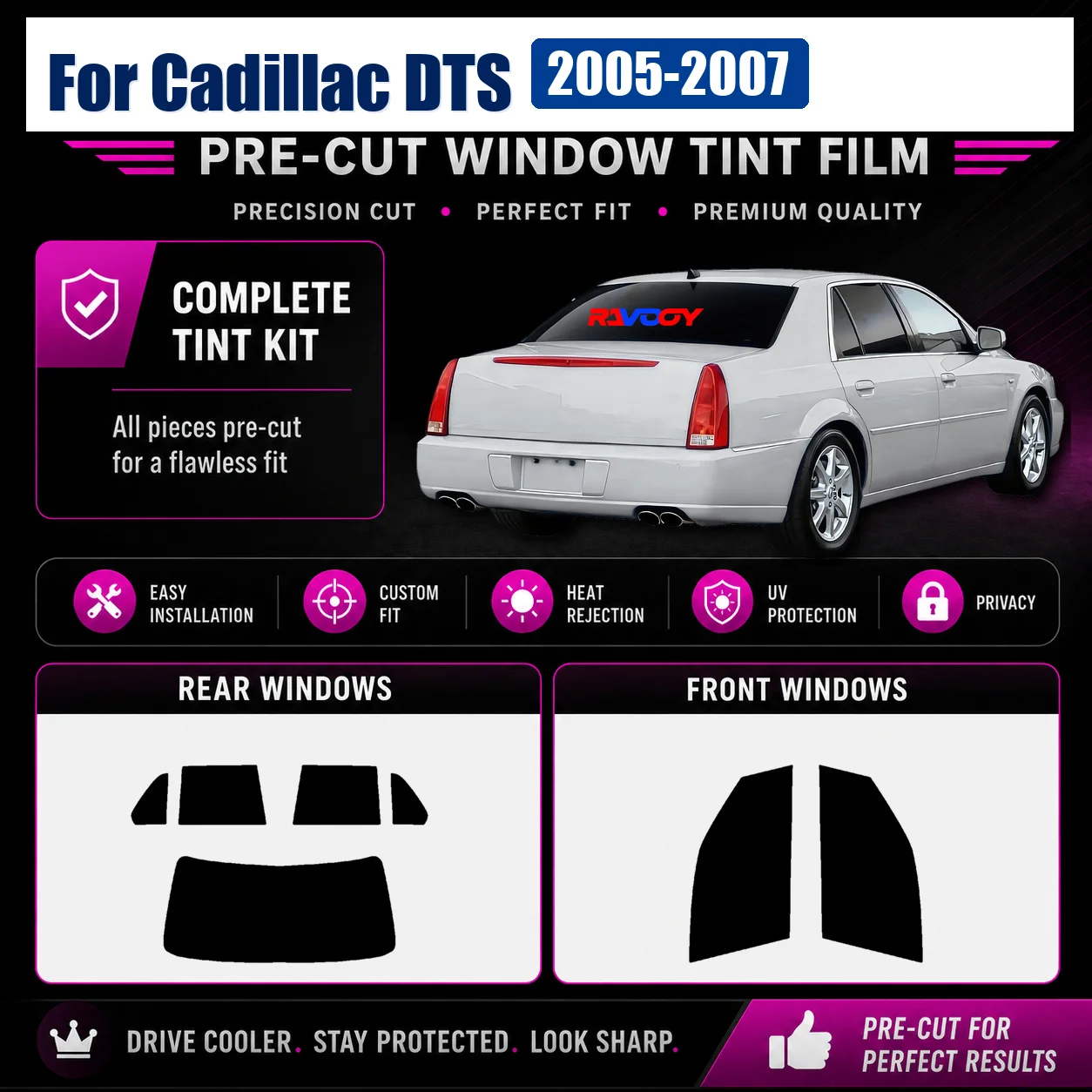 For Cadillac DTS 2005-2007 Tailored Complete Window Glass Tint Kit Precut Glass Kit