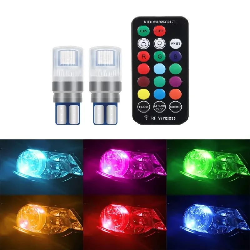 2PCS RGB T10 W5W LED 194 168 5050 12v Car Dome Reading Light Automobiles Corner Lamp RGB White Red Yellow LED Bulb