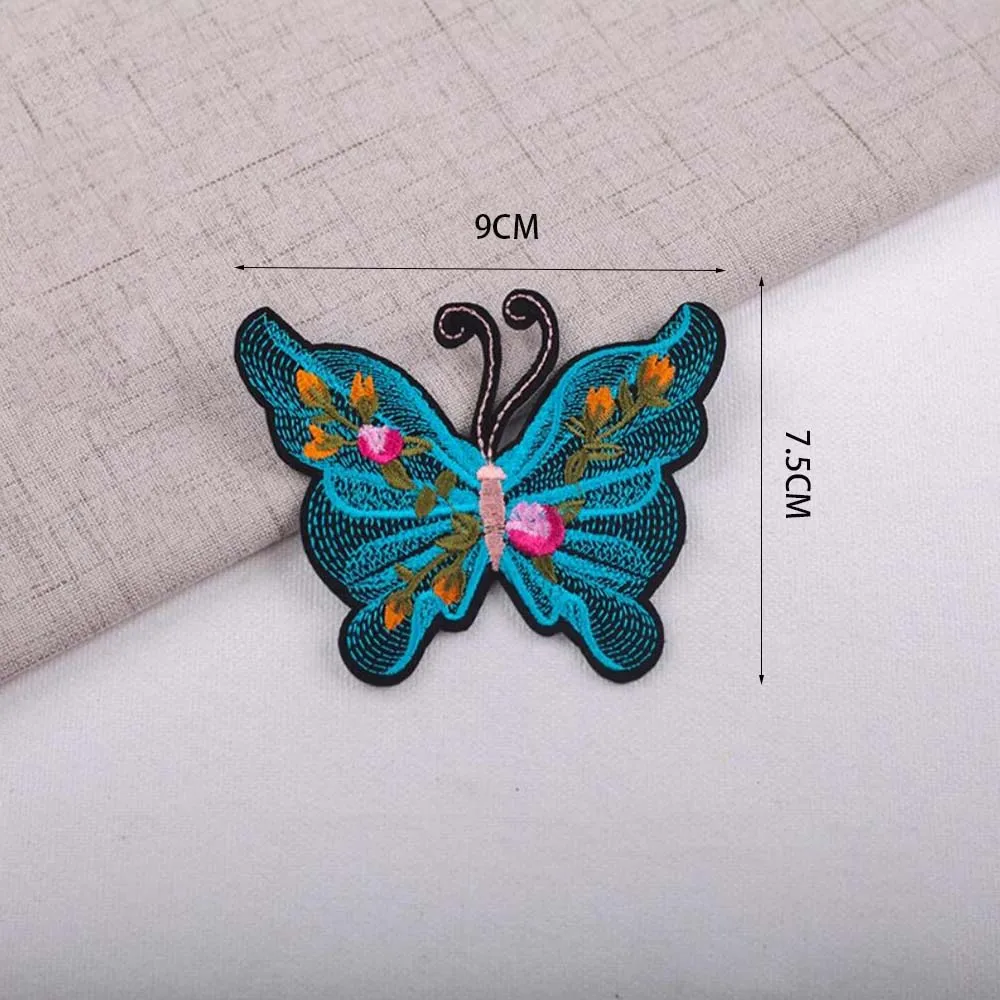 6Pcs/Set Butterfly Patches Fabric For Clothing Embroidery Repair Appliques Badge DIY Sewing 9*7.5cm