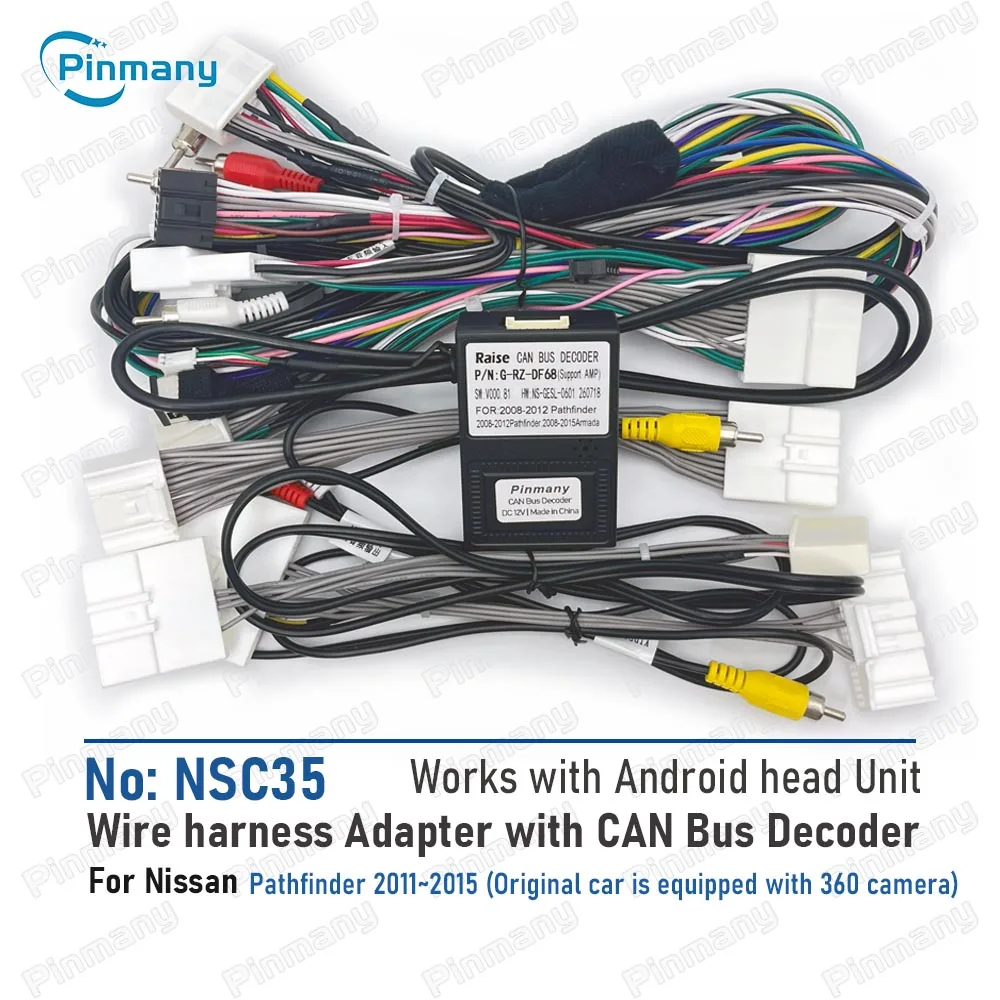 Pinmany NSC35 Car Radio Wire Harness Adapter with CAN BUS Decoder for 2011-2015 Nissan Pathfinder,Support original 360 Camera