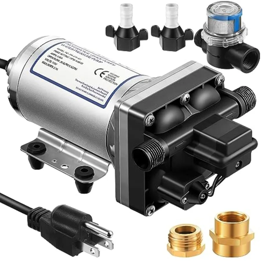 

Насос для повышения давления воды 110В 5.5 GPM 70 PSI, самовсасывающий промышленный водяной насос с сетевым штекером, фитингами и латунными соединениями