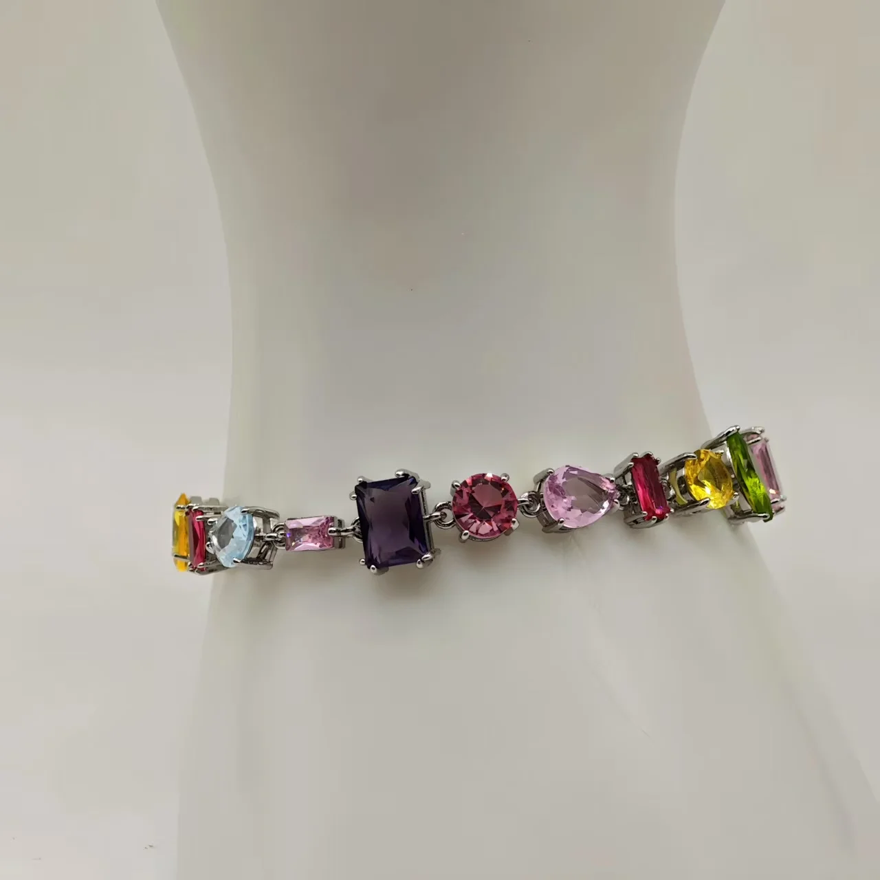 

Silver Tone Multicolored Gemstone Statement Necklace for Women – Rainbow Crystal Collar Jewelry