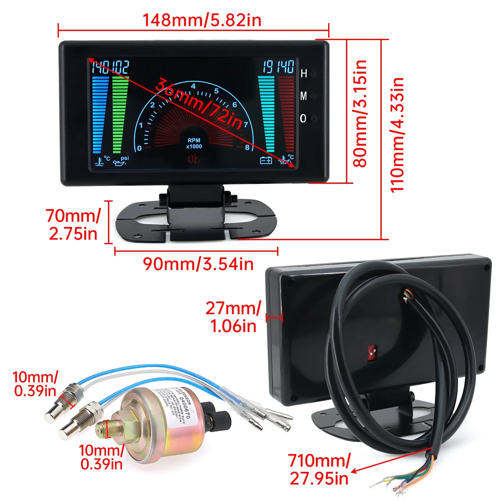 6 in 1 Car LCD Digital Gauge Tachometer Oil Pressure Voltage Water Temperature Oil Temperature 0~8000 RPM Meter Diesel Engine view 3