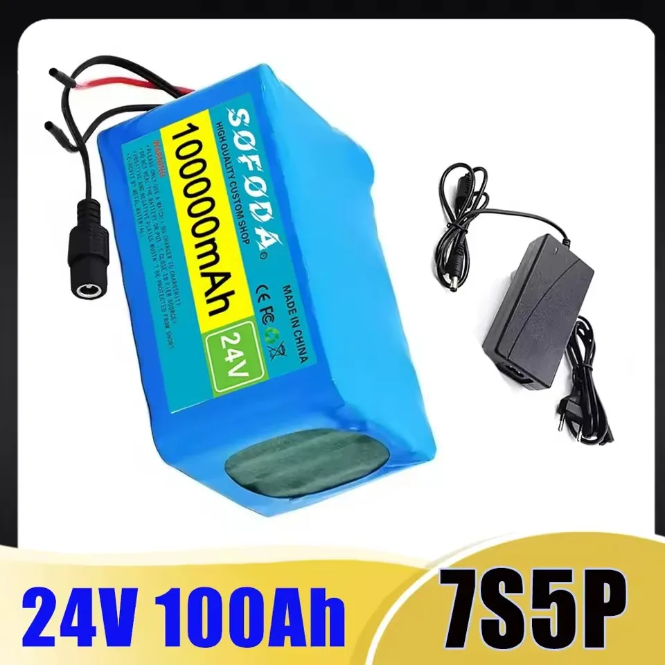 NEW 7S5P 18650 Lithium Battery Pack 24V 100Ah 15A BMS 500W 29.4V 100000mAh for Wheelchair Electric Vehicle Plus 2A Charger