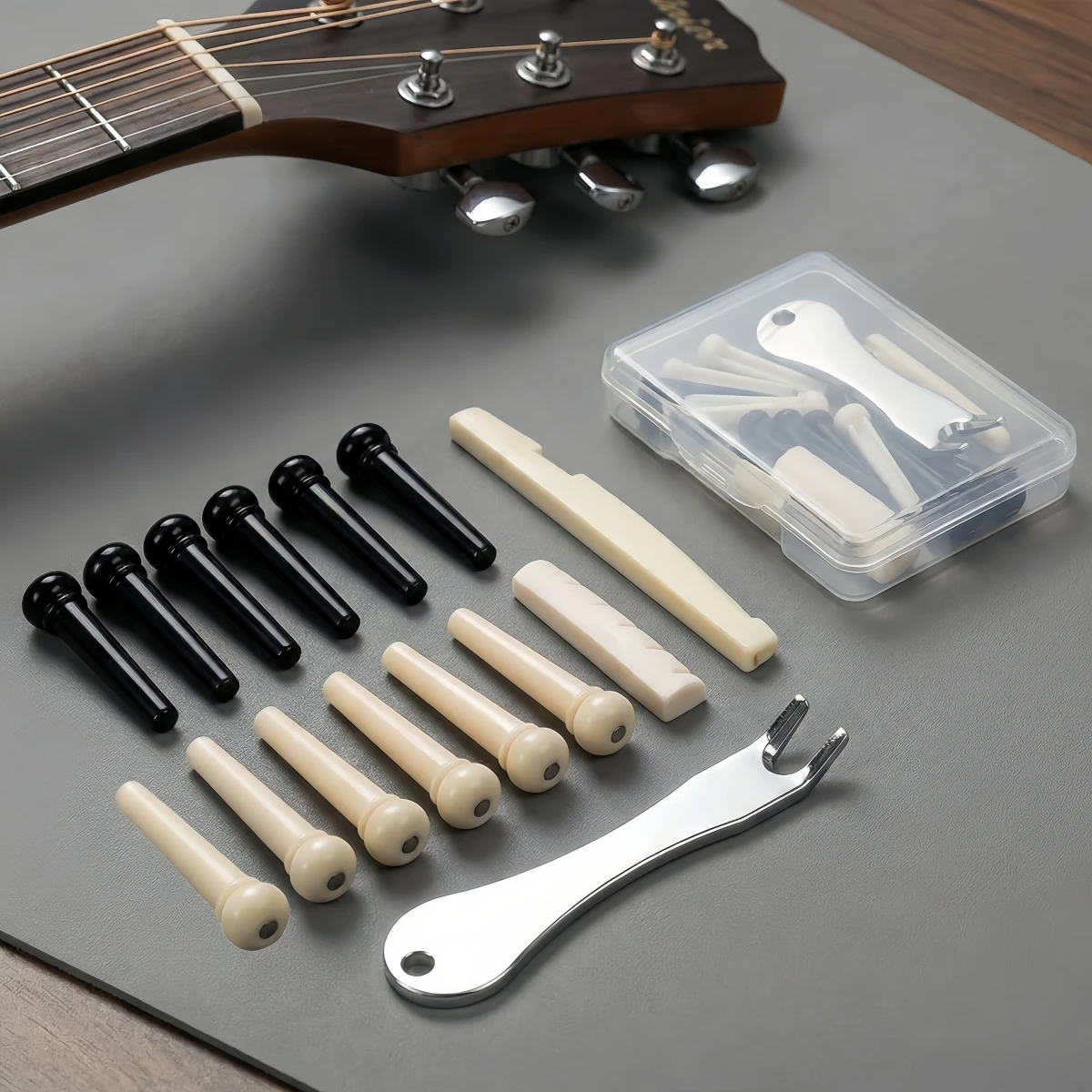 Miwayer Acoustic Guitar Bridge Pins Set 12Pcs + Pin Puller Remover + Bridge Saddle Nut Replacement Accessories for Luthier