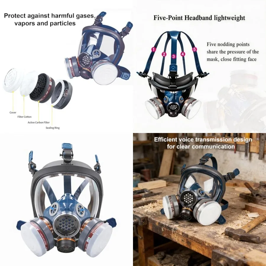 

Full Face Respirator Mask, Gas Mask Protect Against Harmful Gas, Dust, Chemicals, Safety Mask with Active Carbon Filter