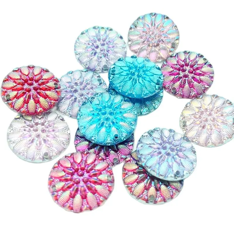 15pcs Crystal Acryl Resin Rhinestones Flat Back Beads Round Circle Shape Sew On 2 Hole For Clothes Dress Crafts -B10A