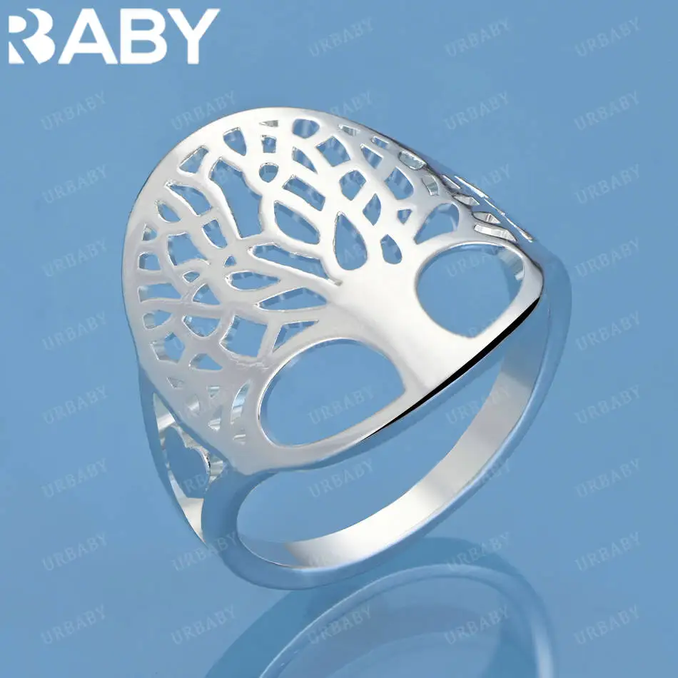 

URBABY 925 Sterling Silver Size 6-10 Hollow Tree Ring For Women Men Fashion Jewelry Charm Grace Wedding Engagement Accessories