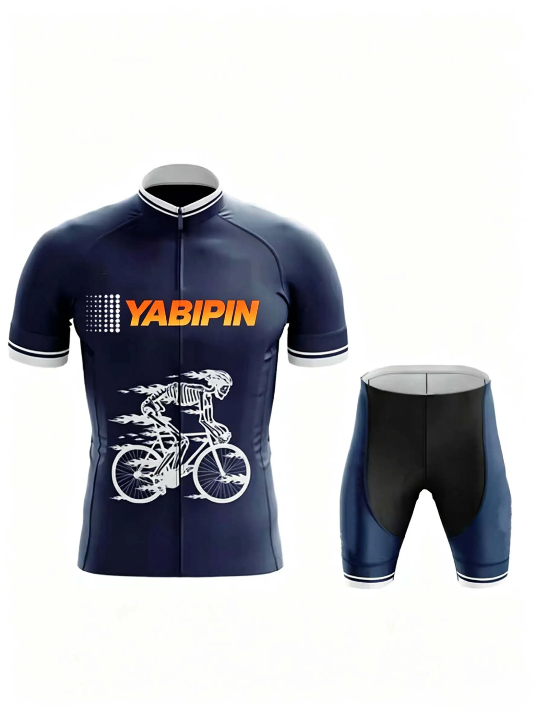 

Men‘s Short Sleeve Bib Shorts Cycling Set, Stand Collar with Letter Print, Breathable Quick Dry 2 Piece Bike Suit