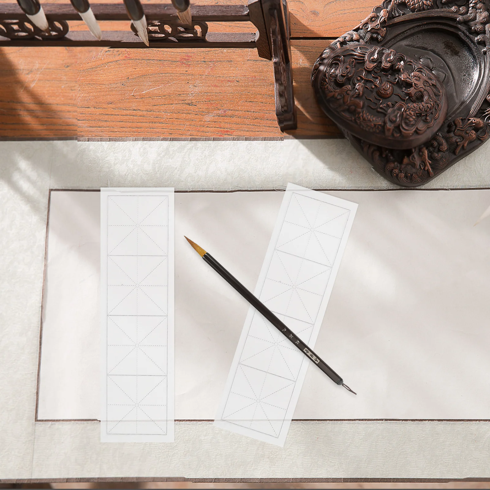 

300Pcs Chinese Calligraphy Practice Paper Rice Texture Grid Design Beginner Friendly Ink Writing Xuan Paper Classroom Home