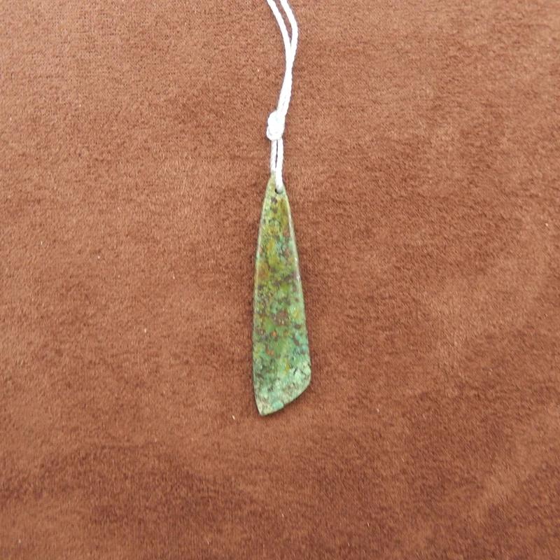 

Polished African Turquoise Triangular Pendant Natural Earthy Green Gemstone Unique Textural Inclusions Artisanal Jewelry