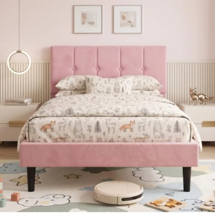Velvet Button-Tufted Upholstered Bed Frame with Elegant Headboard for Modern Bedrooms, Available in Multiple Colors, Soft Touch