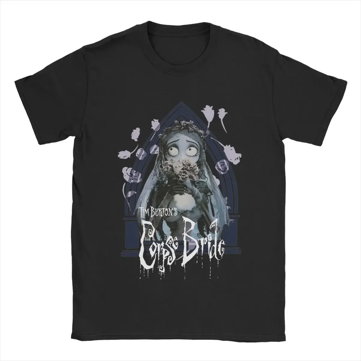 Corpse Bride Emily Roses And Altar T-Shirts Men Cool Pure Cotton Tee Shirt O Neck Short Sleeve T Shirts Gift Idea Clothes