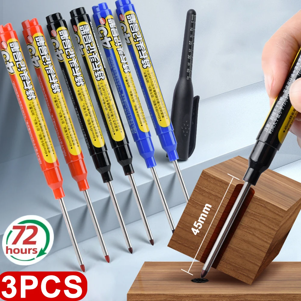 3/1PCS 45mm Long Head Markers Pen Deep Drill Hole Long Nib Deep Hole Pens Colorful Carpenter Pen for Bathroom Woodworking