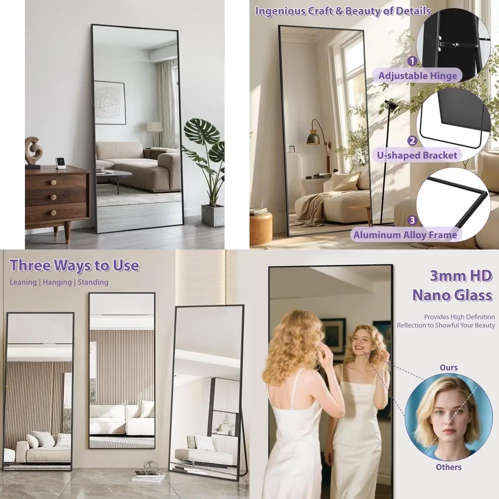 Espelho de corpo inteiro autônomo de grandes dimensões - espelho de chão 71 x 26 com opção de montagem suspensa