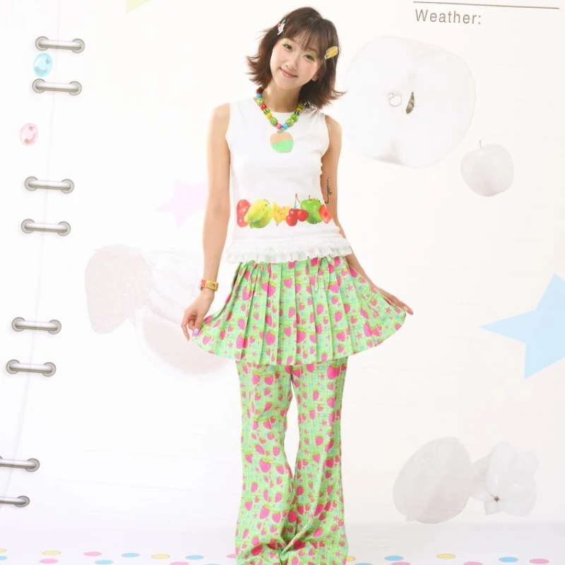 Jupe plissée pour femmes, pantalon imprimé avec Illustration de fruits sucrés, Design d'été, épissure colorée, pantalon personnalisé pour dames, nouvelle collection