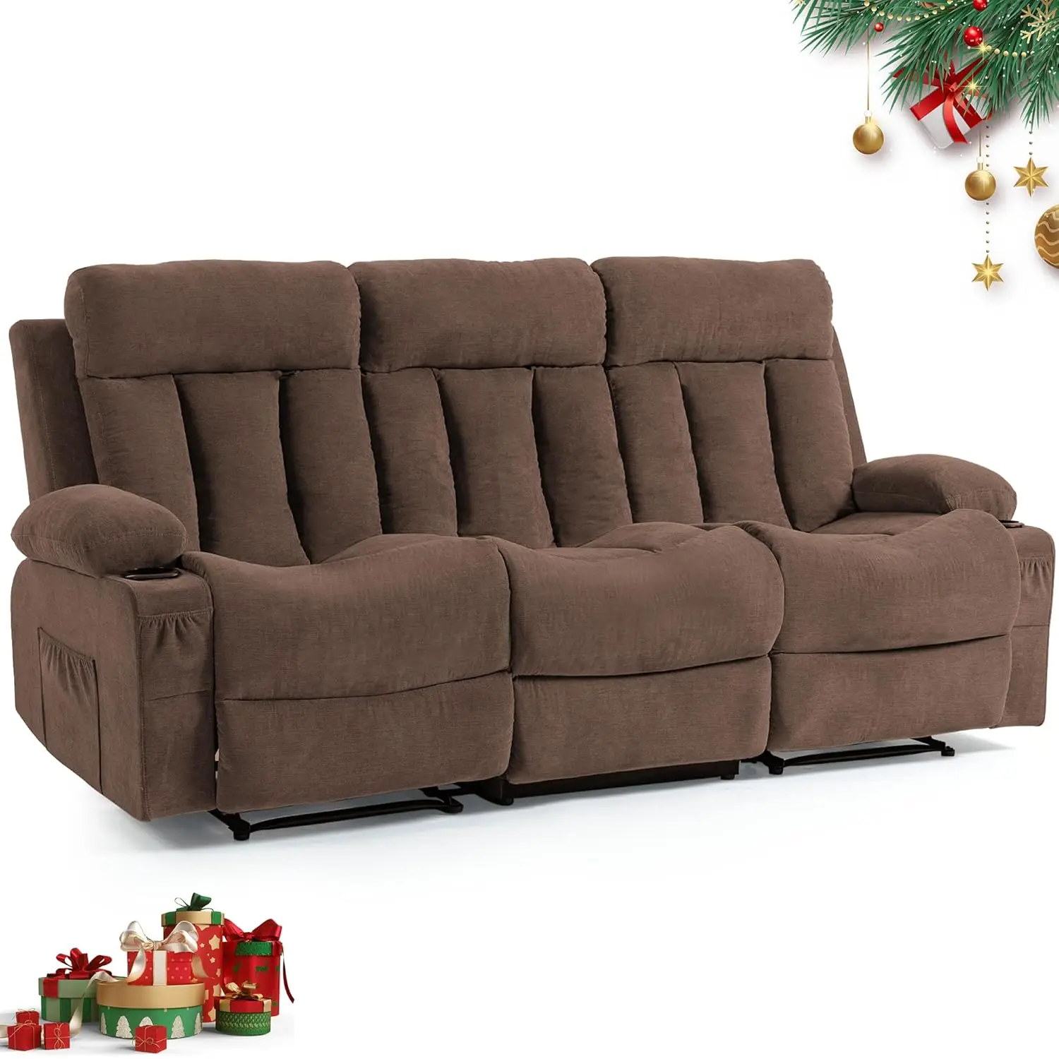 

Трехместный тканевый диван-реклайнер с ручной регулировкой и подстаканниками для гостиной, домашнего кинотеатра, офиса, на заказ