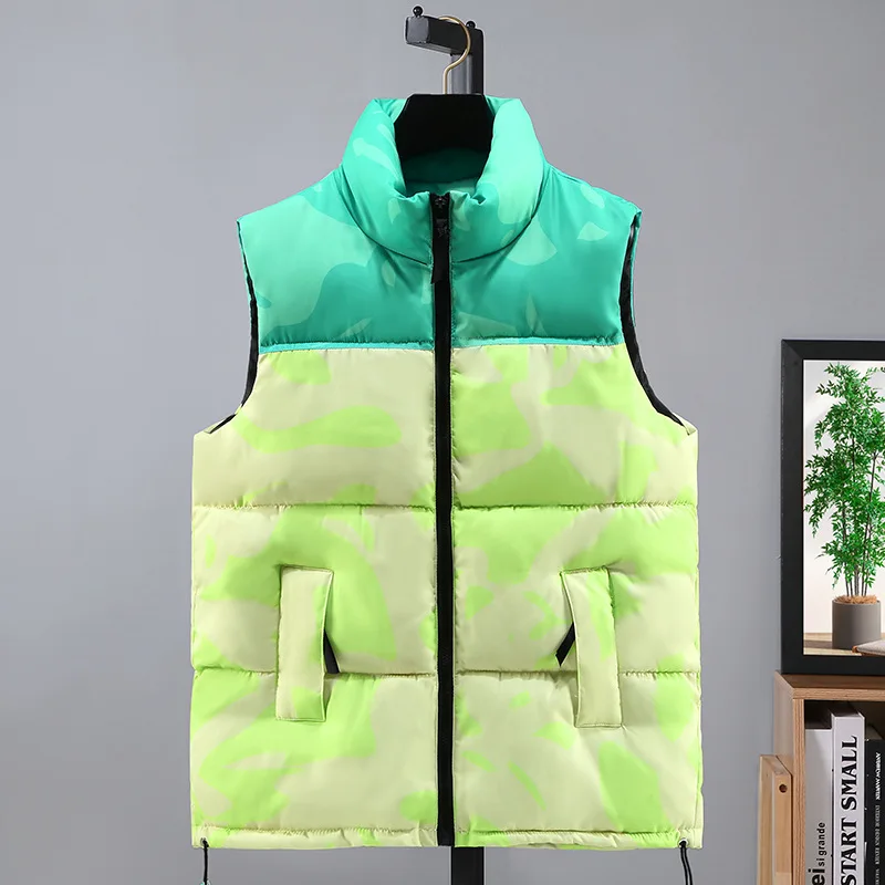 2024 Men's Stitching Stand Collar Vest Thickened Autumn and Winter Fashion Trends Youth Loose Leisure down Cotton-Padded Vest