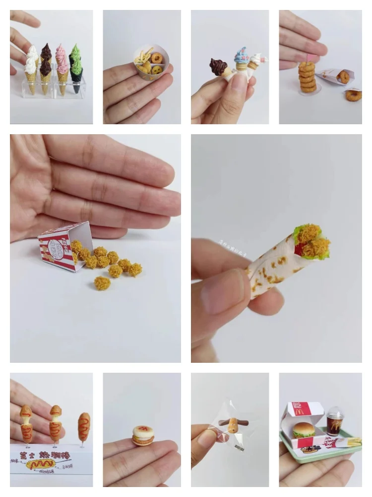 

Doll House Miniature Clay Hot Dog Hamburger Model Popcorn Ob11 Ice Cream Mini Kitchen Convenience Store Accessories Bjd Doll