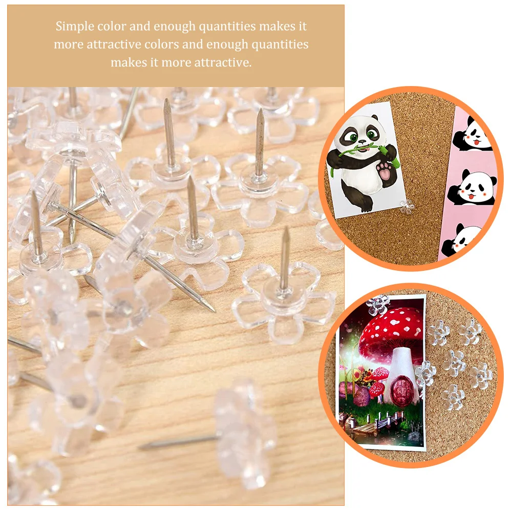 100Pcs Transparent Flower Thumbtacks Plastic Push Pins Office Map Marking Cork Board Fixing Pins Delicate Thumb Tacks