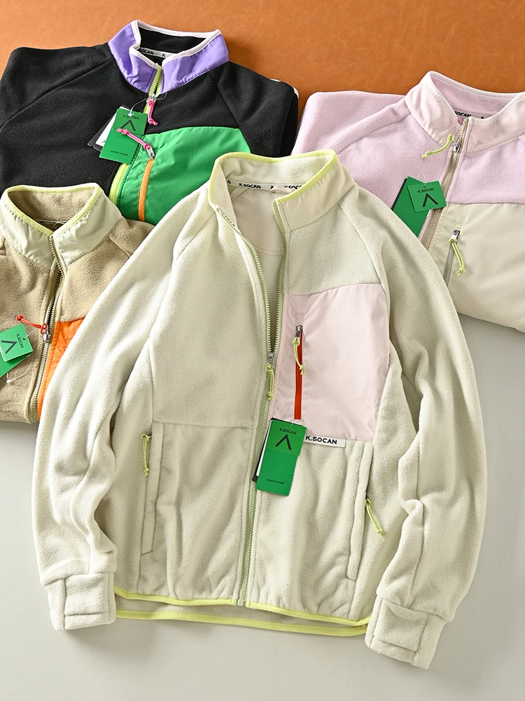 

Outdoor Women's Fce Jaet Soft Warm Stand Collar Casual Loose Polyester Fiber Long Sve Zipper Closure Color Blo Coat