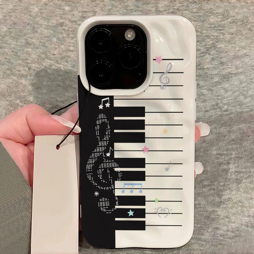 Kreatives Klaviertasten-Muster Handyhülle für iPhone 17 16 15 14 13 12 11 Pro Max 14 Plus 17Air Falten-Wellen Weiche Silikonhülle – Detail 12