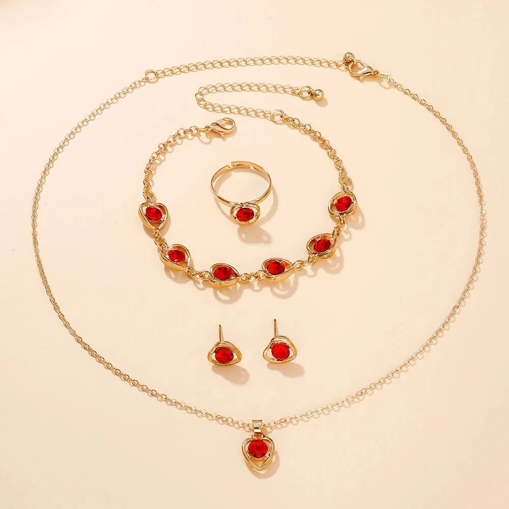 นาฬิกาควอทซ์สุดหรูชุด6ชิ้นสำหรับผู้หญิงสร้อยคอต่างหูต่างหูต่างหูแฟชั่นพลอยเทียมนาฬิกาข้อมือผู้หญิงแบบลำลอง