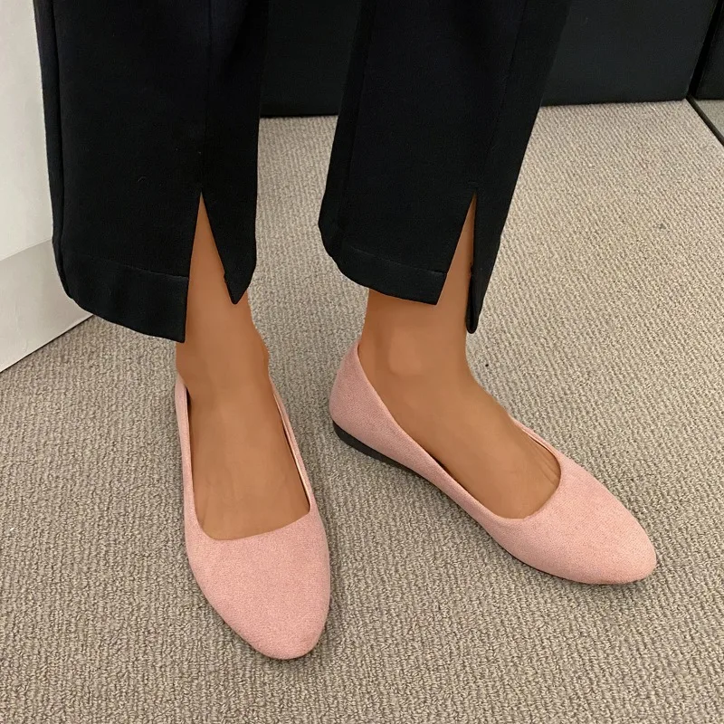 Fashion new coat Solid color large light mouth women\'s suede comfortable flat shoes women\'s Zapatos De Mujer