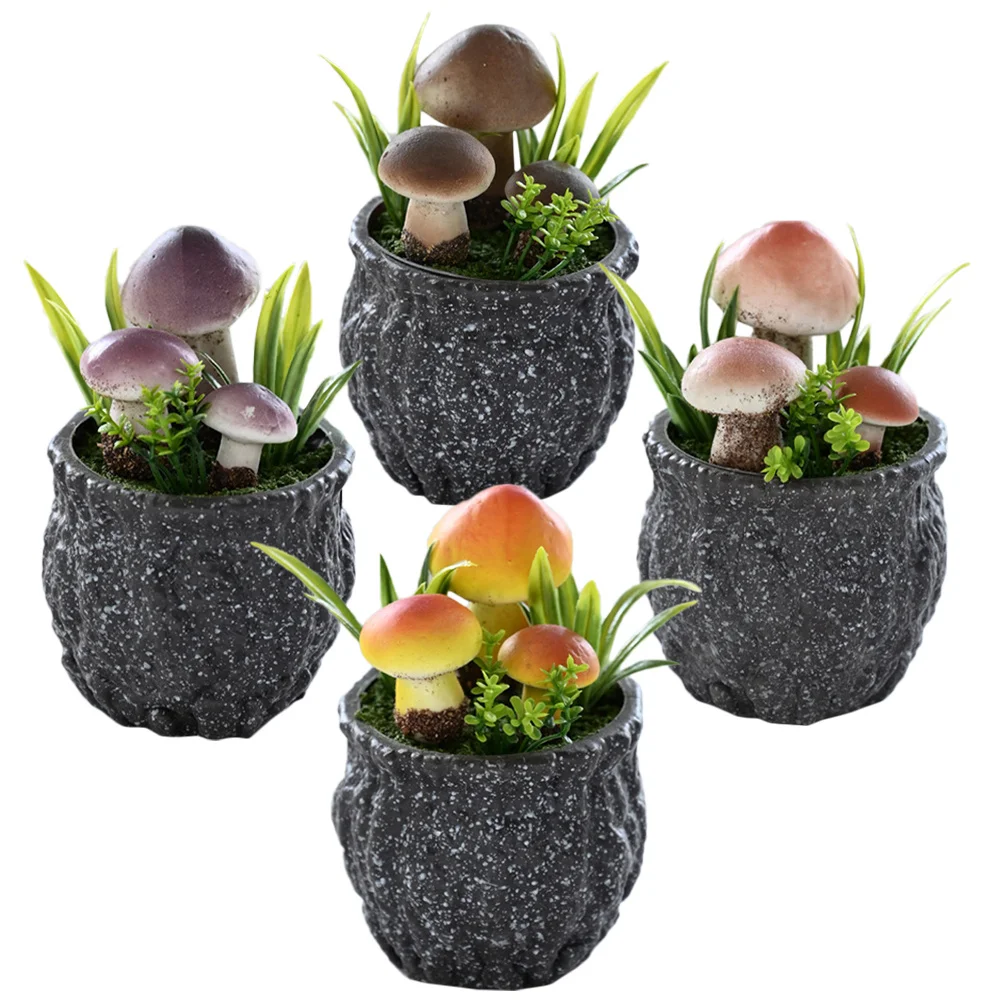 

4Pcs Mini Foam Mushroom Potted Faux Plant Artificial Mushroom Bonsai Fake Plant Ornament for Home Office Shop Decoration