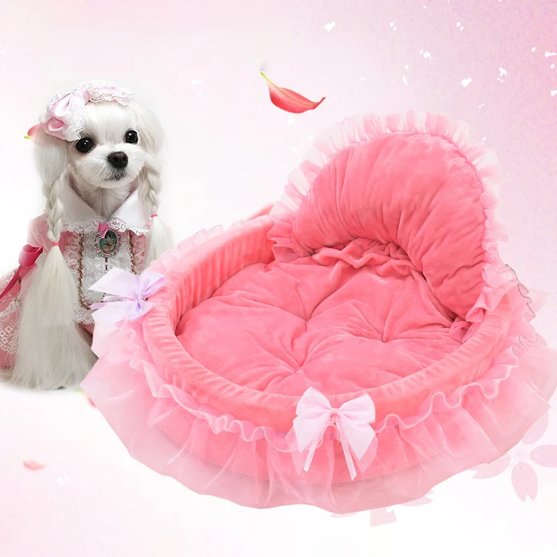 Cute Bow Lace Dog Bed Small Puppy Mattresses Sleeping Mat On The Floor Warm Mat Detachable Pet Dog Basket Pet Beds Furnitures