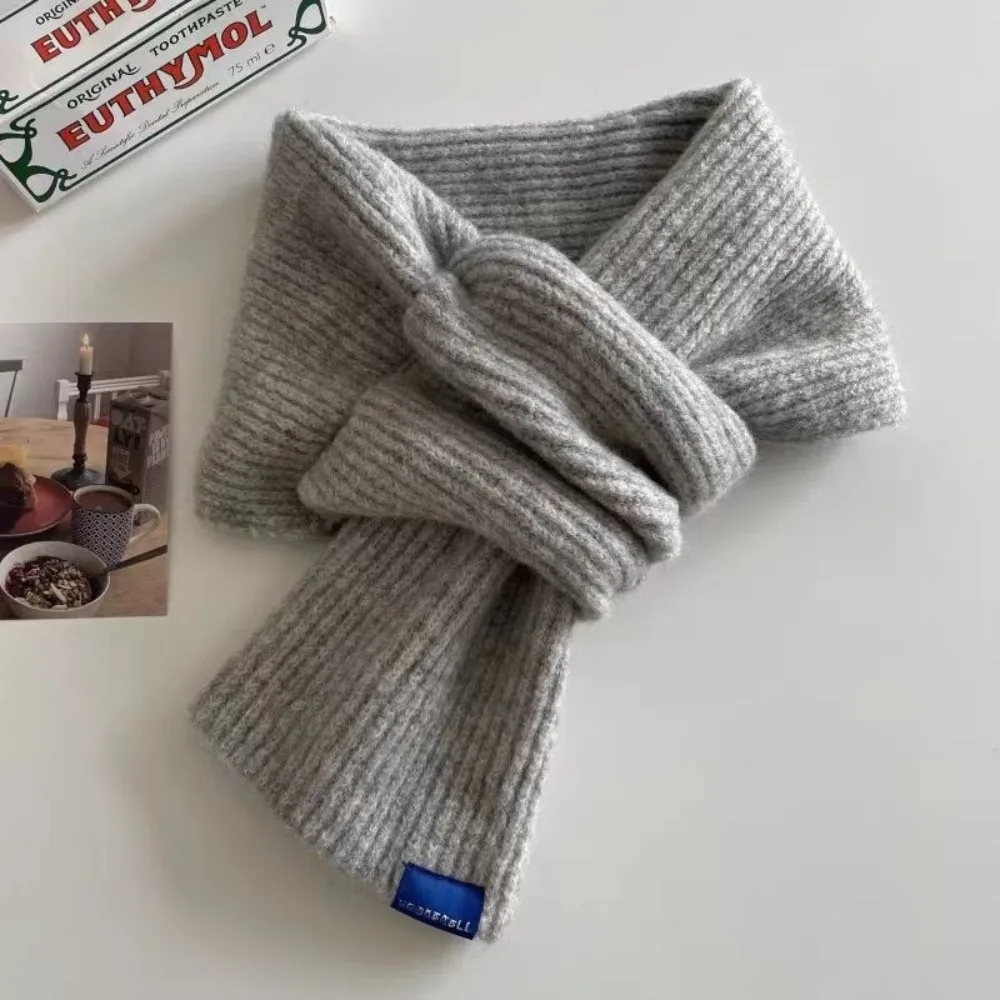 

Winter Warm Solid Color Cross Scarf Woolen Thicken Knit Scarf Neck Scarf Women