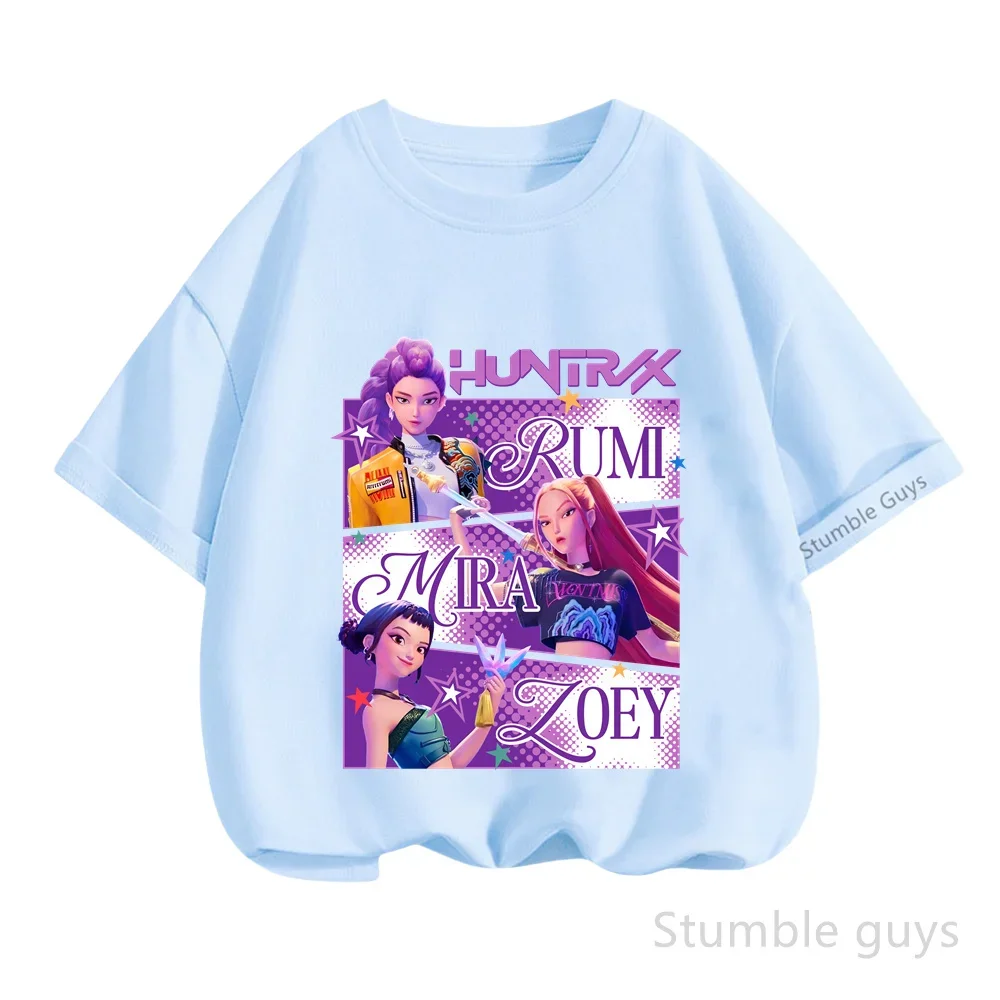 Letnia koszulka Kpop Demon Hunters dla dzieci z krótkim rękawem, codzienna, modna, chłopięca i dziewczęca, ubrania anime.