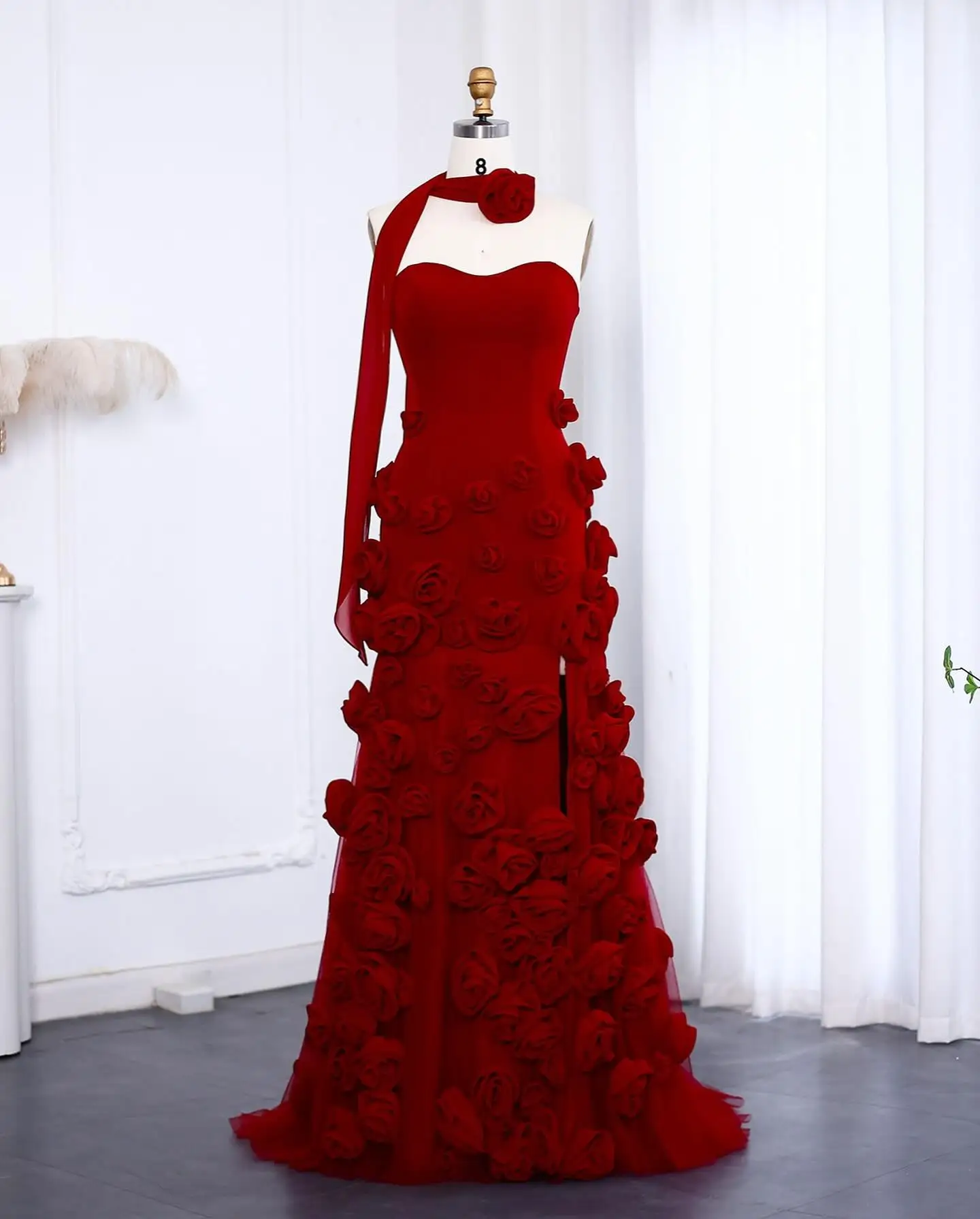 

Customized Graceful Mermaid Sweetheart Jersey Flowers Ribbons Evening Dresses Delicate Pleats Vestido De Noche Vestido