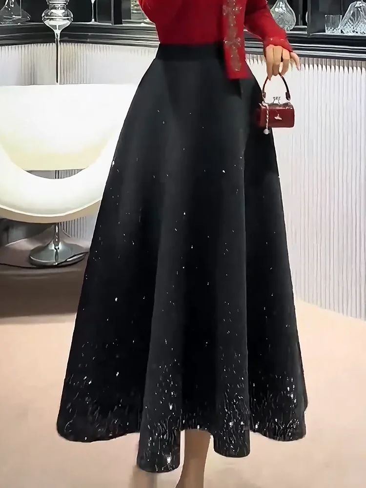 

Mid-Length A-Line Umbrella Skirt Women's Autumn Winter New Faion High-End Feeling Loose Woolen f Skirt Diamond Design