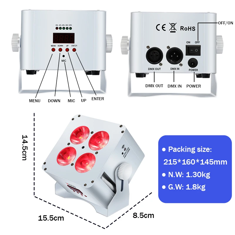 Battery LED Par Light 4*15W RGBWA UV 6IN1 Wireless Remote APP DMX512 Control For DJ Party Disco Wedding KTV Battery Stage Lights