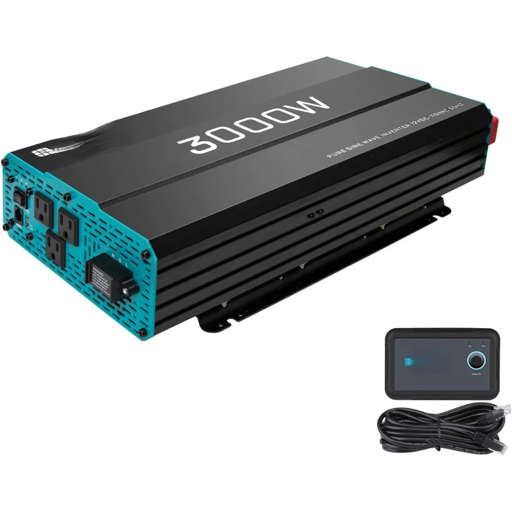 3000W Pure Sine Wave Inverter 12V DC to 120V AC Converter for Home, RV, Truck, Off-Grid Solar Power Inverter Remote Controller